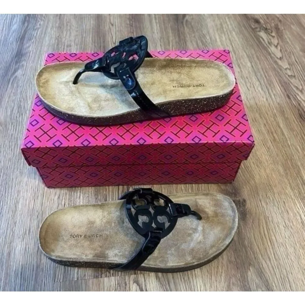 Tory Burch Miller cloud black leather sandals shoes women’s 8 new
